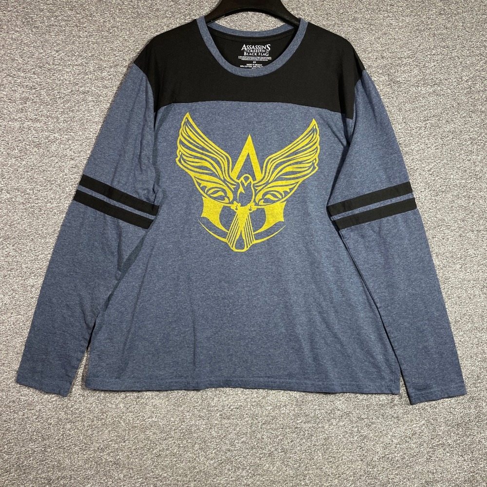 Assassins Creed IV Black Flag Mens 2X Long Sleeve Graphic Tee Blue Black 2016